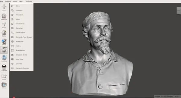 Результаты сканирования бронзового бюста Альфонсо Бальзико