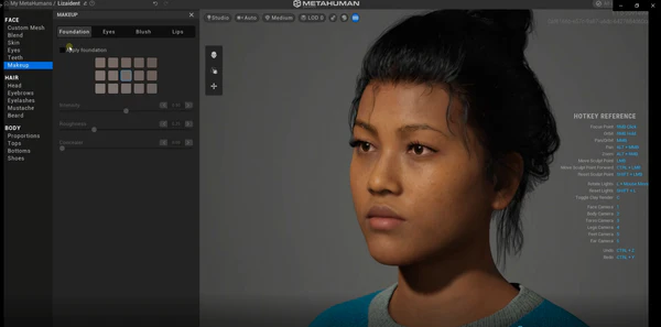 изменение лица в Metahuman Creator