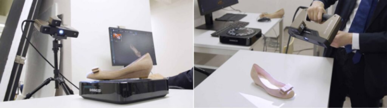 Сканирование на поворотном столе (слева), сканирование вручную (справа)