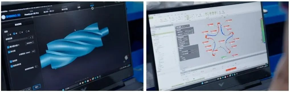The scanned data (left) and the machining allowance measurements (right)
