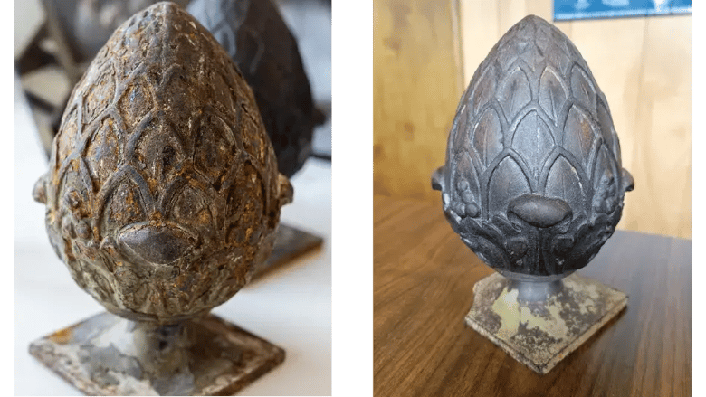 Поврежденные навершия стоек лестничных перил